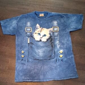 Vintage 100% Cotton The Mountain Blue Cotton Cat T-Shirt XXL
